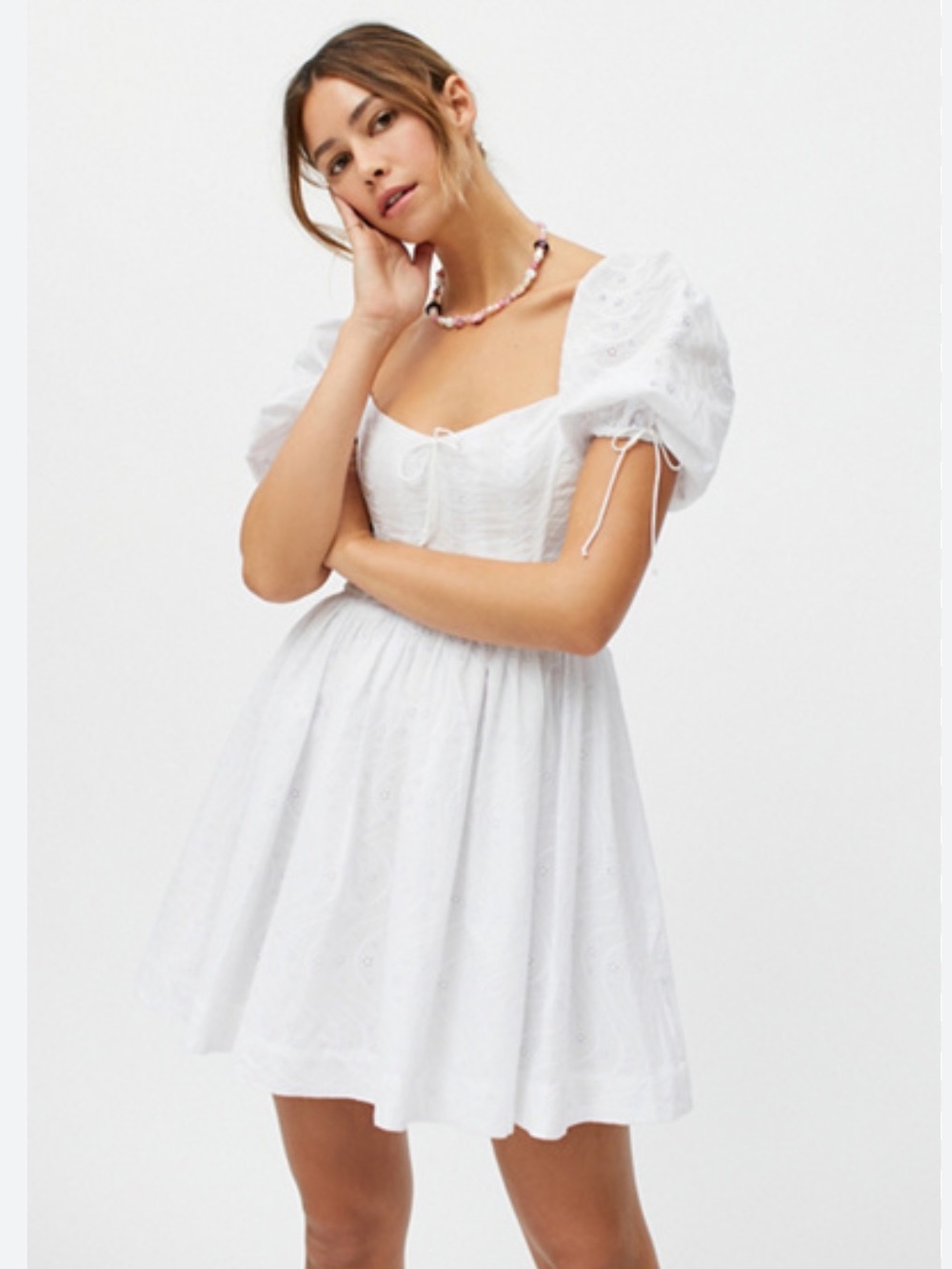 Abercrombie & Fitch White Ruffle-Sleeve Casual Dress